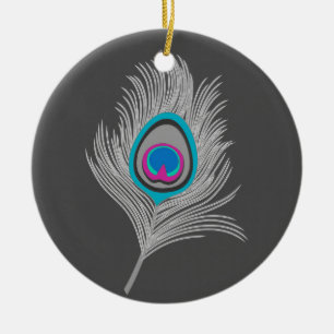 Silver Gray / Gray Peacock Feather on Graphite Keramikornament