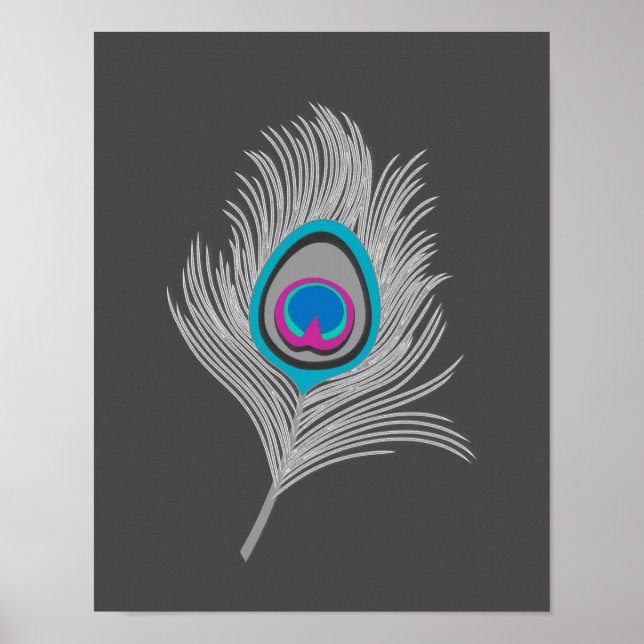Silver Gray / Gray Peacock Feather on Graphite Poster (Vorne)