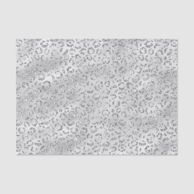 Silver Gray Imitate Glitzer Leopard Print Seidenpapier (Vorderseite)