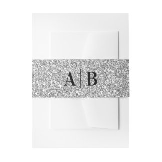 Silver Gray Imitats Glitzer Wedding Monogram Einladungsbanderole