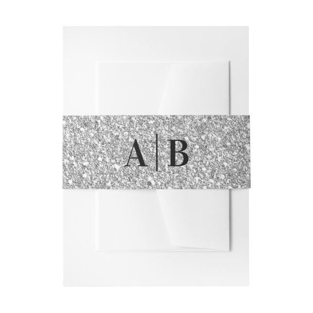 Silver Gray Imitats Glitzer Wedding Monogram Einladungsbanderole (Vorderseite Beispiel)