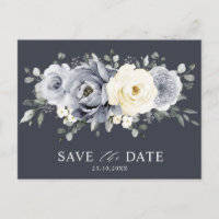 Silver Gray Ivory Floral Winter Boho Save the Date