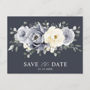 Silver Gray Ivory Floral Winter Boho Save the Date Postkarte