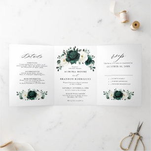 Silver Gray Ivory Floral Winter Rustikale Wedding  Dreifach Gefaltete Ankündigung