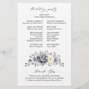 Silver Gray Ivory Floral Winter Wedding Programm