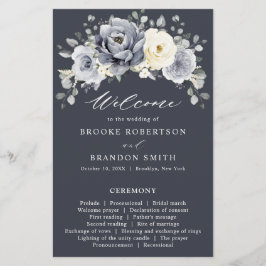 Silver Gray Ivory Floral Winter Wedding Programm
