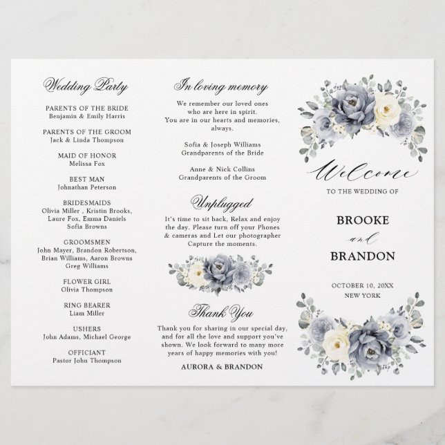 Silver Gray Ivory Winter Wedding Dreiländerprogram (Vorderseite)