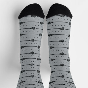 Silver Gray Lacrosse Black Sticks & Dots Muster Socken