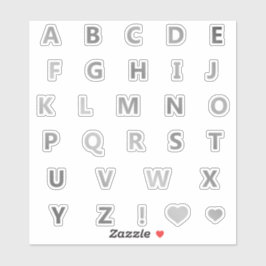 Silver Gray Letters Monogram Sticker Pack Alphabet