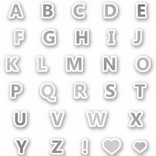Silver Gray Letters Monogram Sticker Pack Alphabet (Vorderseite)