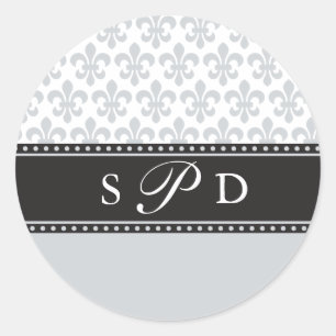 Silver Gray Lilie Wedding Monogram Sticker. Runder Aufkleber
