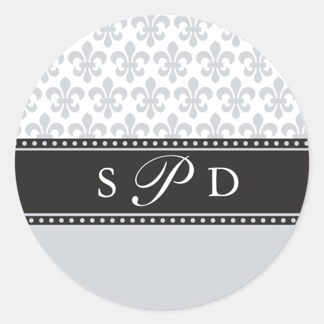 Silver Gray Lilie Wedding Monogram Sticker. Runder Aufkleber (Vorderseite)