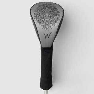 Silver Gray Mandala Lion Head Monogram Initial Golf Headcover