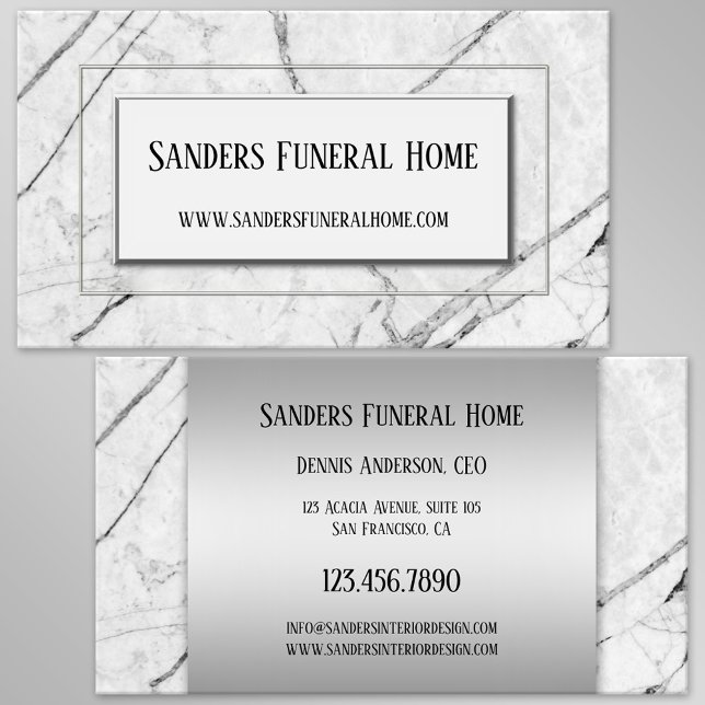 Silver Gray Marble Chic Business Card Visitenkarte (Business card featuring a black and white marble design with silver lining - undertaker - cremation)