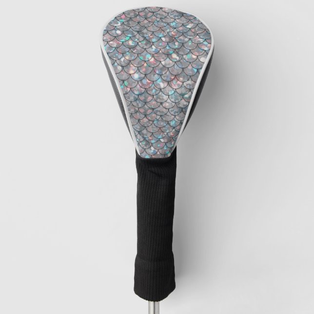 Silver Gray Mermaid Fischskalen Holographisch Golf Headcover (Vorderseite)
