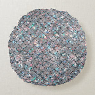 Silver Gray Mermaid Fischskalen Holographisch Rundes Kissen