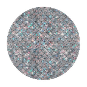 Silver Gray Mermaid Fish Scales Holographic Glass Schneidebrett