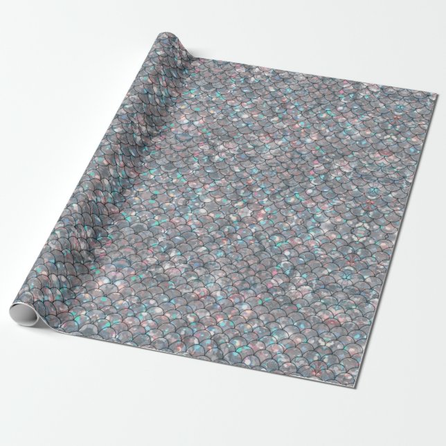 Silver Gray Mermaid Scales Holographic Decoupage Geschenkpapier (Ungerollt)