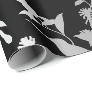 Silver Gray Metallic Hummingbird Blume Black Geschenkpapier