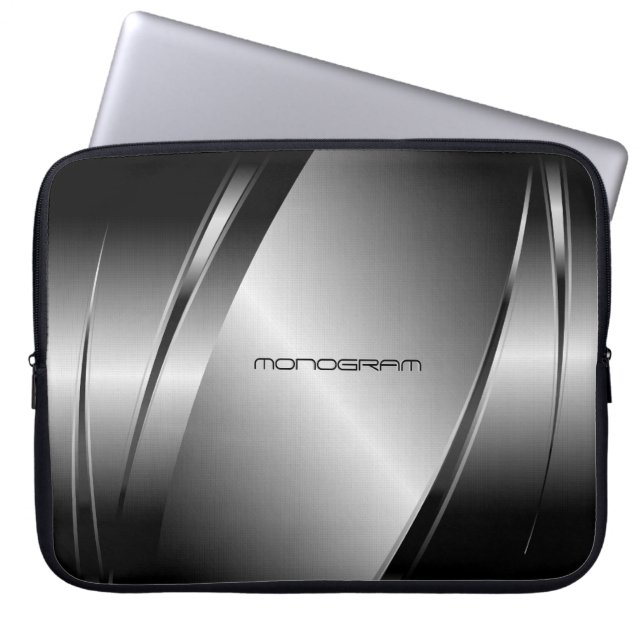 Silver Gray Metallic Look Stainless Steel Muster Laptopschutzhülle (Vorderseite)