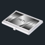 Silver Gray Metallic Look Stainless Steel Muster Visitenkarten Dose<br><div class="desc">Dunkelsilberfarben glänzend metallisches Aussehen,  rostfreie Stahlmuster Visitenkartenvorlage. Verfügbar auf anderen Produkten. Benutzerdefinierte Initialen vorne.</div>