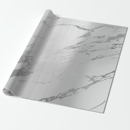 Silver Gray Metallic Strokes Marble Shiny Glam Geschenkpapier