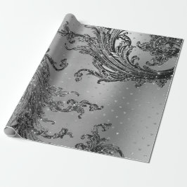 Silver Gray Metalllic Crystal Damask Herz Black Geschenkpapier
