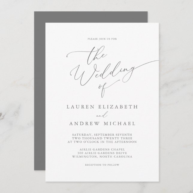 Silver Gray Minimalistisch Wedding Einladung (Vorne/Hinten)