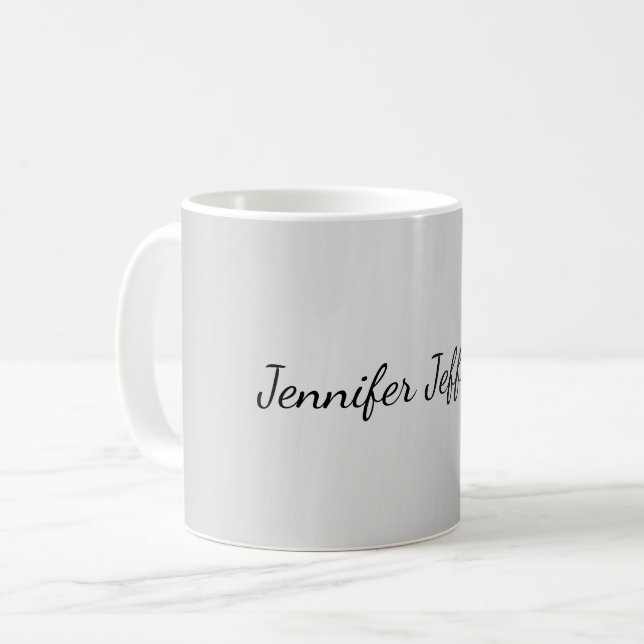 Silver Gray Modern Handwriting Your Name Kaffeetasse (Vorderseite Links)