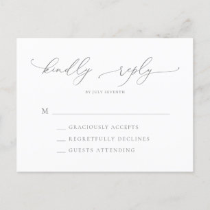 Silver Gray Modern Minimalistisch Wedding RSVP Postkarte