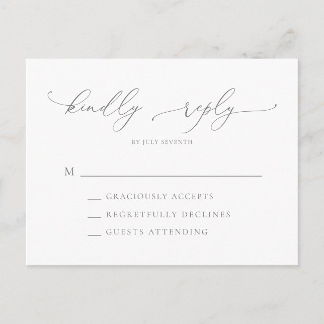 Silver Gray Modern Minimalistisch Wedding RSVP Postkarte (Vorderseite)