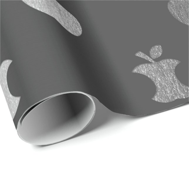 Silver Gray monochromatic Metallic Apfelfrucht Geschenkpapier (Rolleneckpunkt)