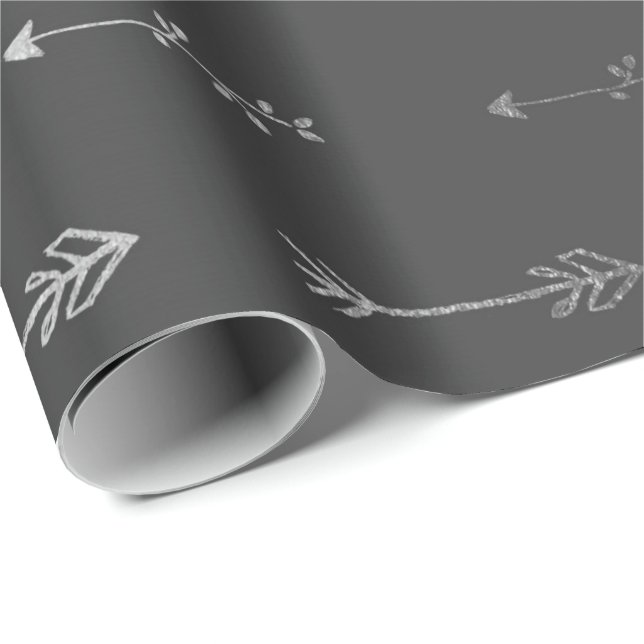 Silver Gray monochromatic Metallic Arrows Black Geschenkpapier (Rolleneckpunkt)
