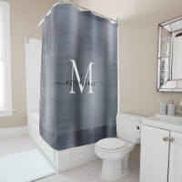 Silver Gray Monogram Girly Script Glam Steel Metal