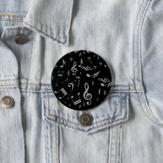 Silver Gray Musical Notes on Black Button