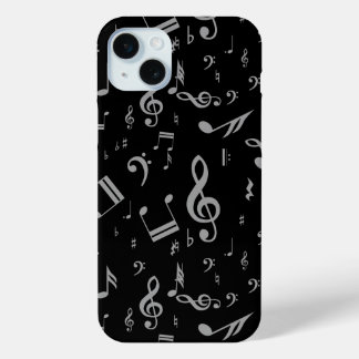 Silver Gray Musical Notes on Black Case-Mate iPhone Hülle