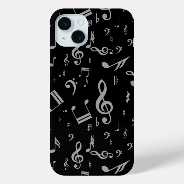 Silver Gray Musical Notes on Black Case-Mate iPhone Hülle (Rückseite)