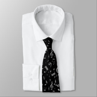 Silver Gray Musical Notes on Black Krawatte