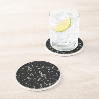 Silver Gray Musical Notes on Black Sandstein Untersetzer