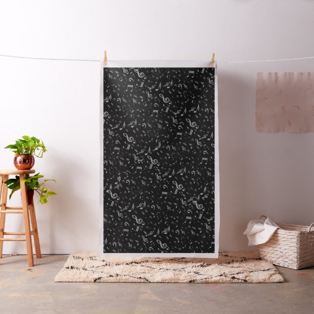 Silver Gray Musical Notes on Black Stoff (Beispiel)