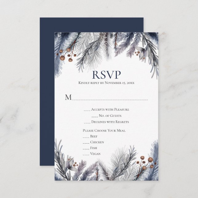 Silver Gray Navy RSVP Karte (Vorne/Hinten)