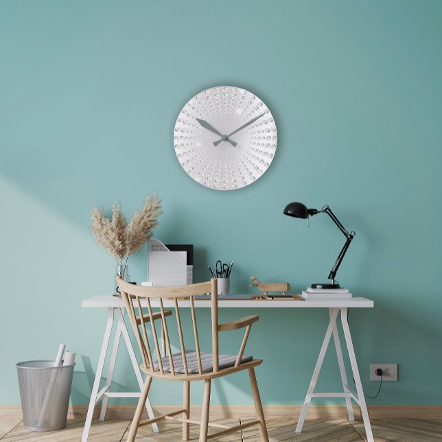 Silver Gray Ombre Gem Crystal Diamond White Runde Wanduhr (Silver Gray Ombre Gem Crystal Diamond White Round Clock)