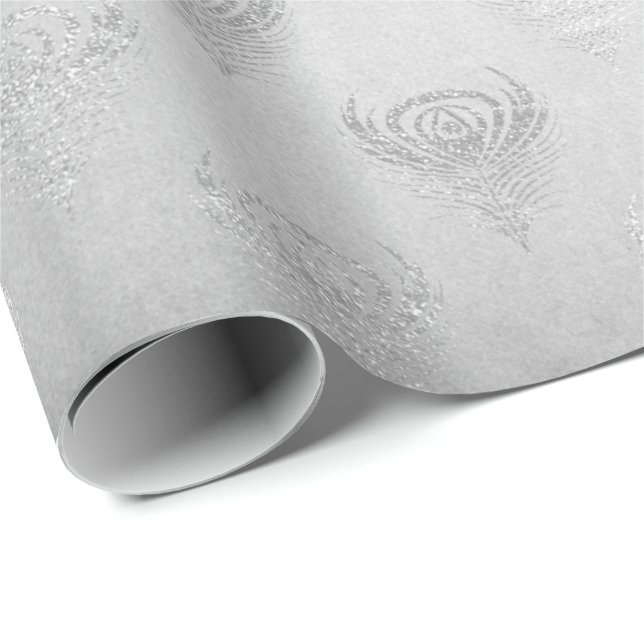 Silver Gray Peacock Metallic Shiny monochromatisch Geschenkpapier (Rolleneckpunkt)