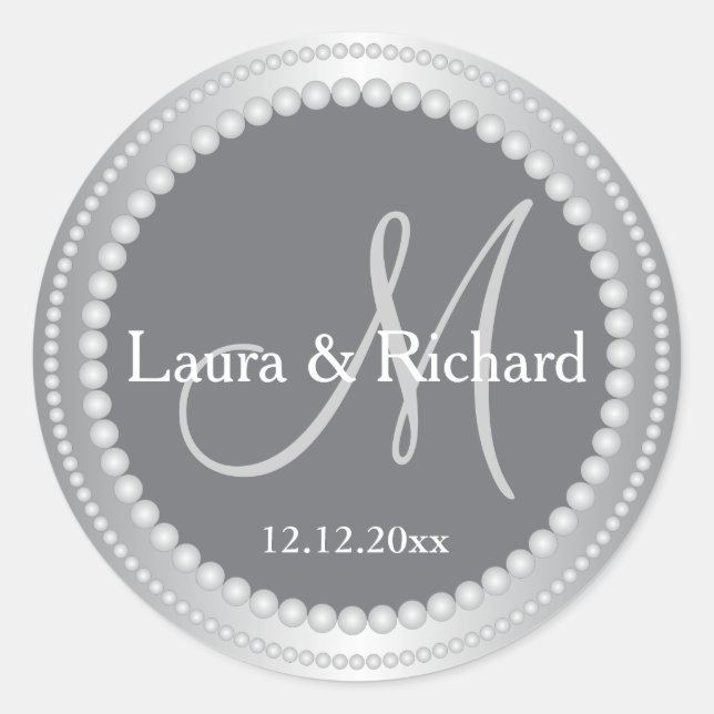 Silver Gray Personalisiert Wedding Monogram Siegel Runder Aufkleber (Vorderseite)