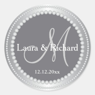 Silver Gray Personalisiert Wedding Monogram Siegel Runder Aufkleber