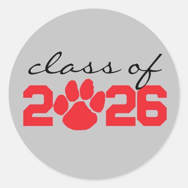 Silver Gray & Red Paw Print Abschluss Stickers (Vorderseite)