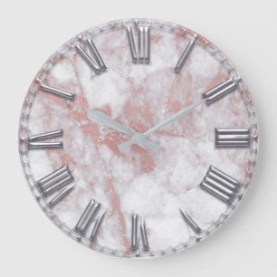 Silver Gray Roman Number Metallic Marmor PInk Große Wanduhr