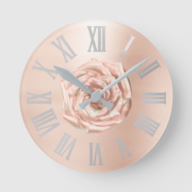 Silver Gray Rose Gold Kupfer Metallic römische Zah Runde Wanduhr (Vorderseite)