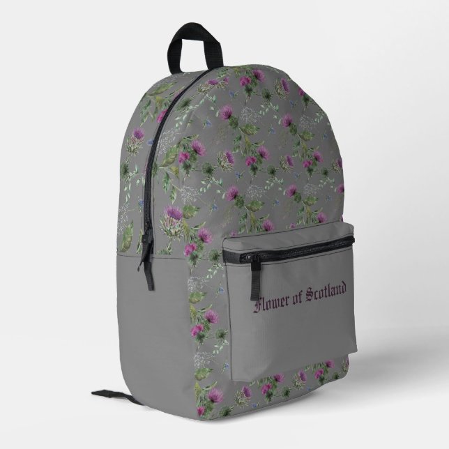Silver Gray Scottish Thistle Blume Schottland Bedruckter Rucksack (Rückseitige Ecke links)