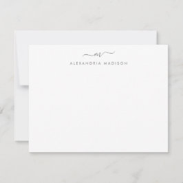 Silver Gray Script Monogram Chic Swash Stationieru Mitteilungskarte